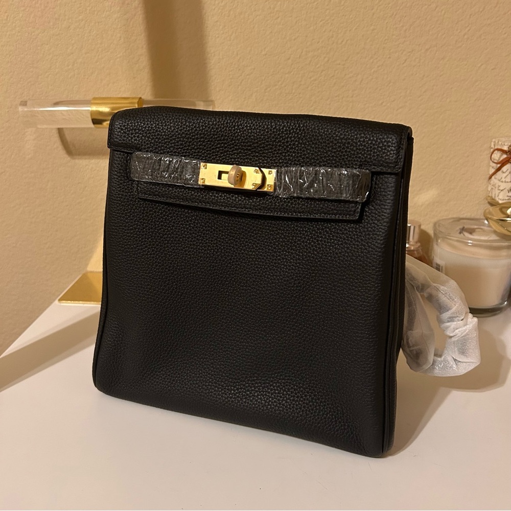 Belted KL Style Leather Backpack Black